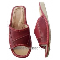 Damen Pantoffeln Hausschuhe aus Leder - Weinrot (119-pd/red)
