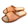 Pantoletten Damen Leder Hausschuhe beige mit Blumenmuster – Hauptansicht