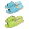 Pantoletten Damen Leder mit Faltenoptik grün blau – Hauptansicht Modell 146
