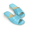 Bequeme Ledersandalen Damen mit offener Spitze blau – Schrägansicht Modell 146-blue