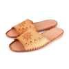Pantoletten Damen Leder Beige Sandalen Folk – Hauptansicht offene Zehen