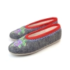 Filzpantoffeln Damen Ballerina Hausschuh mit Blumen - grau - 215