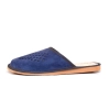 Blaue Herren-Hausschuhe aus Veloursleder Modell 305 Seitenansicht.