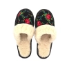Damen Hausschuhe mit Wolle Schwarz 469-flower-pdz