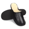 Herren Hausschuhe Leder & Wolle - Schwarz