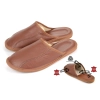 Hausschuhe Herren Cognac Leder Lammfell Offene Ferse Modell 524A